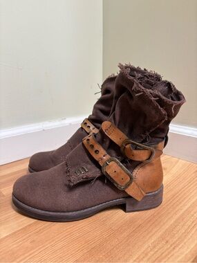 Dirty Laundry Brown Canvas & Tan Leather Moto Boots